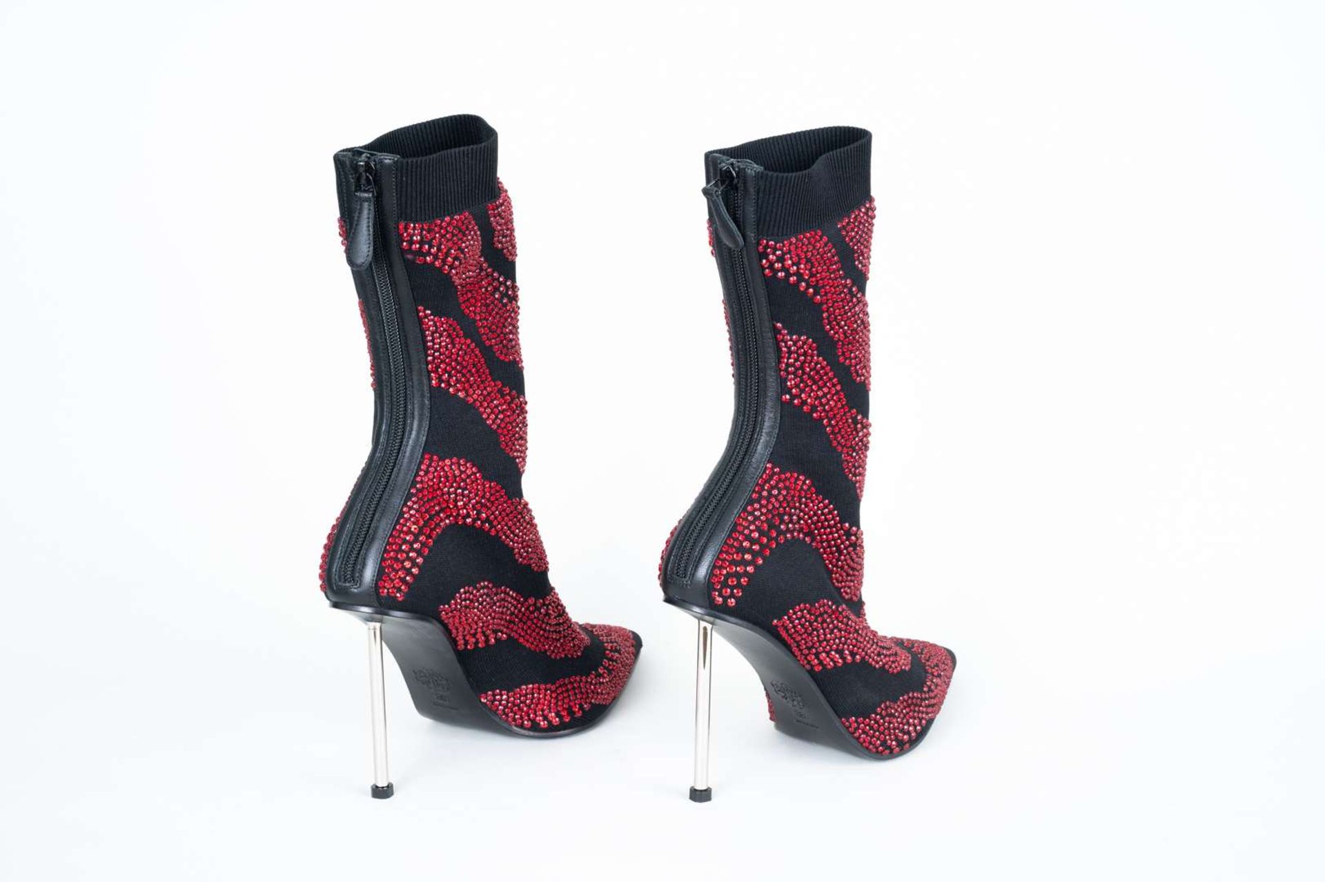ALEXANDER McQUEEN, a pair of hand sewn, red crystal, stiletto, sock boots - Image 3 of 8