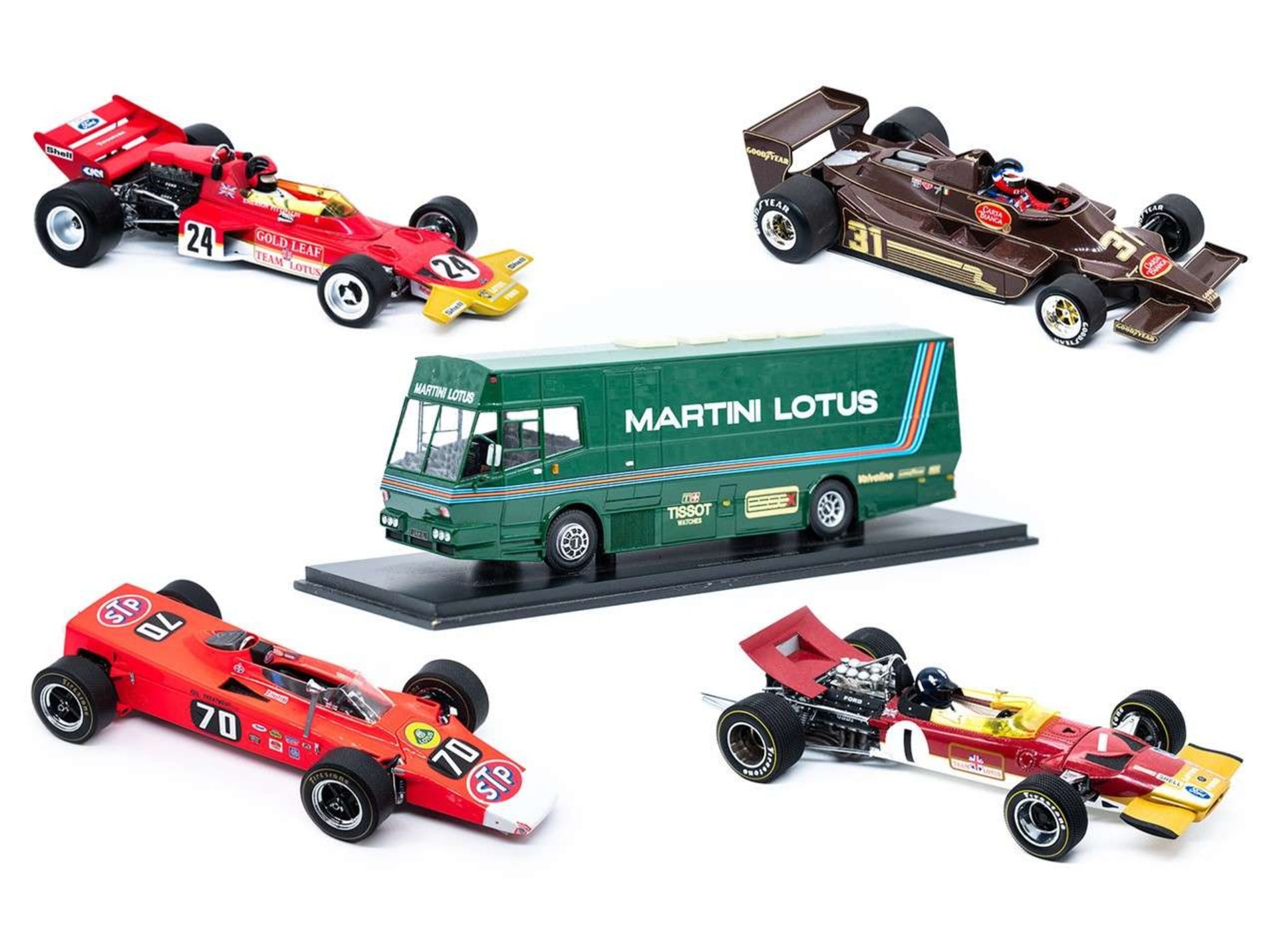 A collection of 5 various Team Lotus models