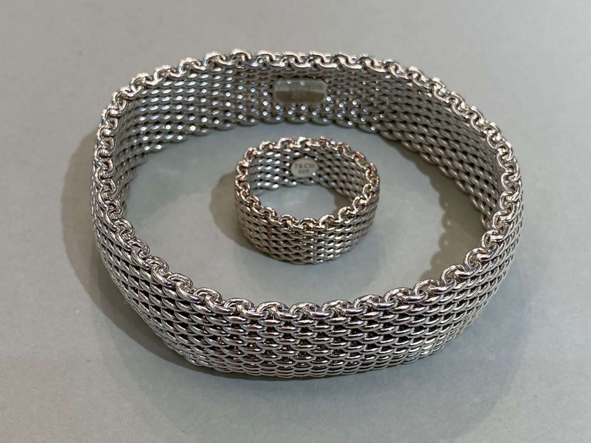 TIFFANY & CO, sterling silver “Somerset” mesh bracelet & ring - Image 2 of 4