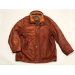 ORVIS, a men's brown leather and Merino shearling lined coat, size 48 USA