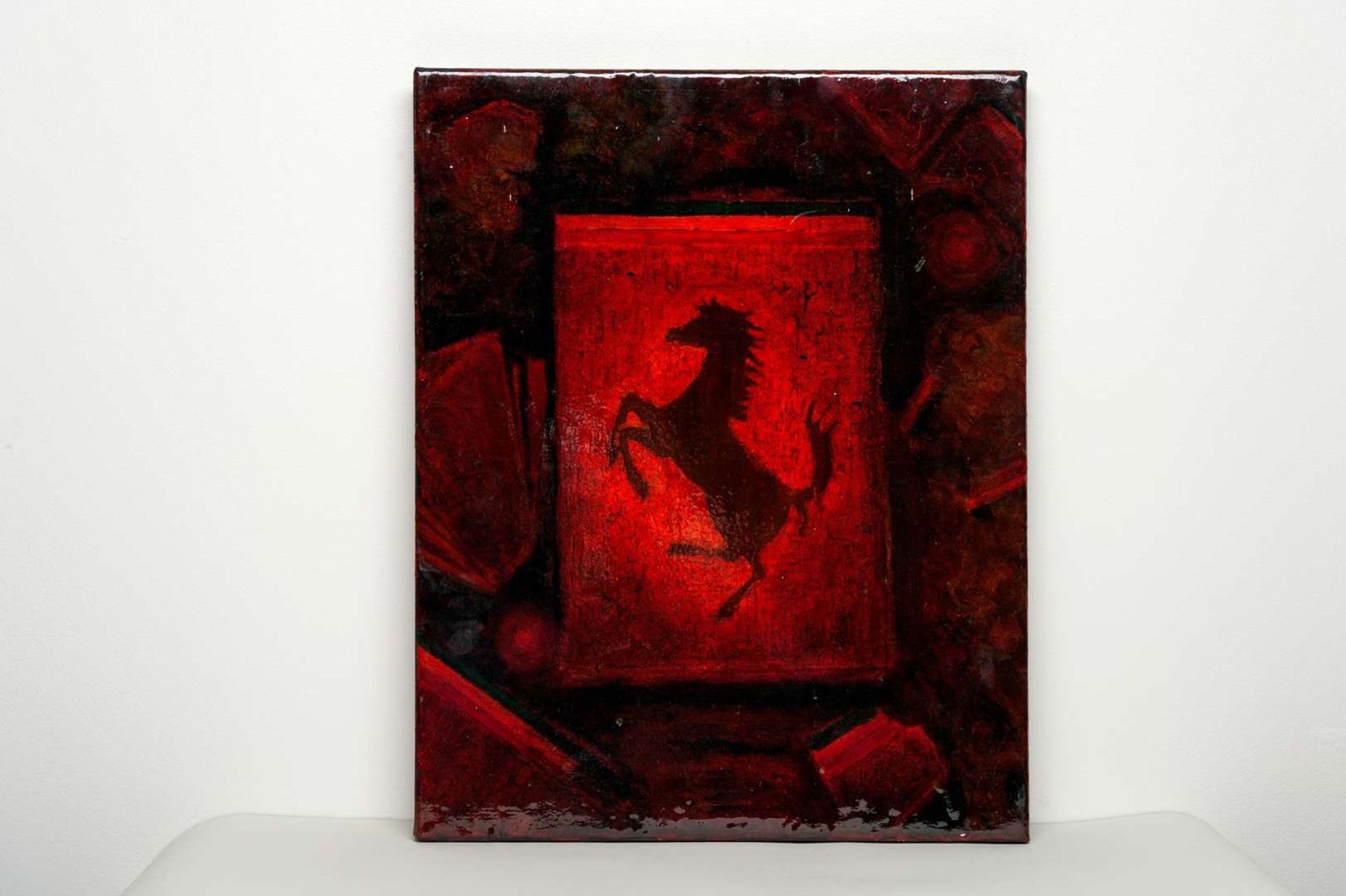 CHRIS REA, ‘Cavallino Rampante on Shield’, mixed media, 51 cm x 40.5 cm