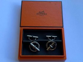 HERMES, a boxed pair of silver “Anchor Chain” cufflinks, designed by Gaetan de Percin