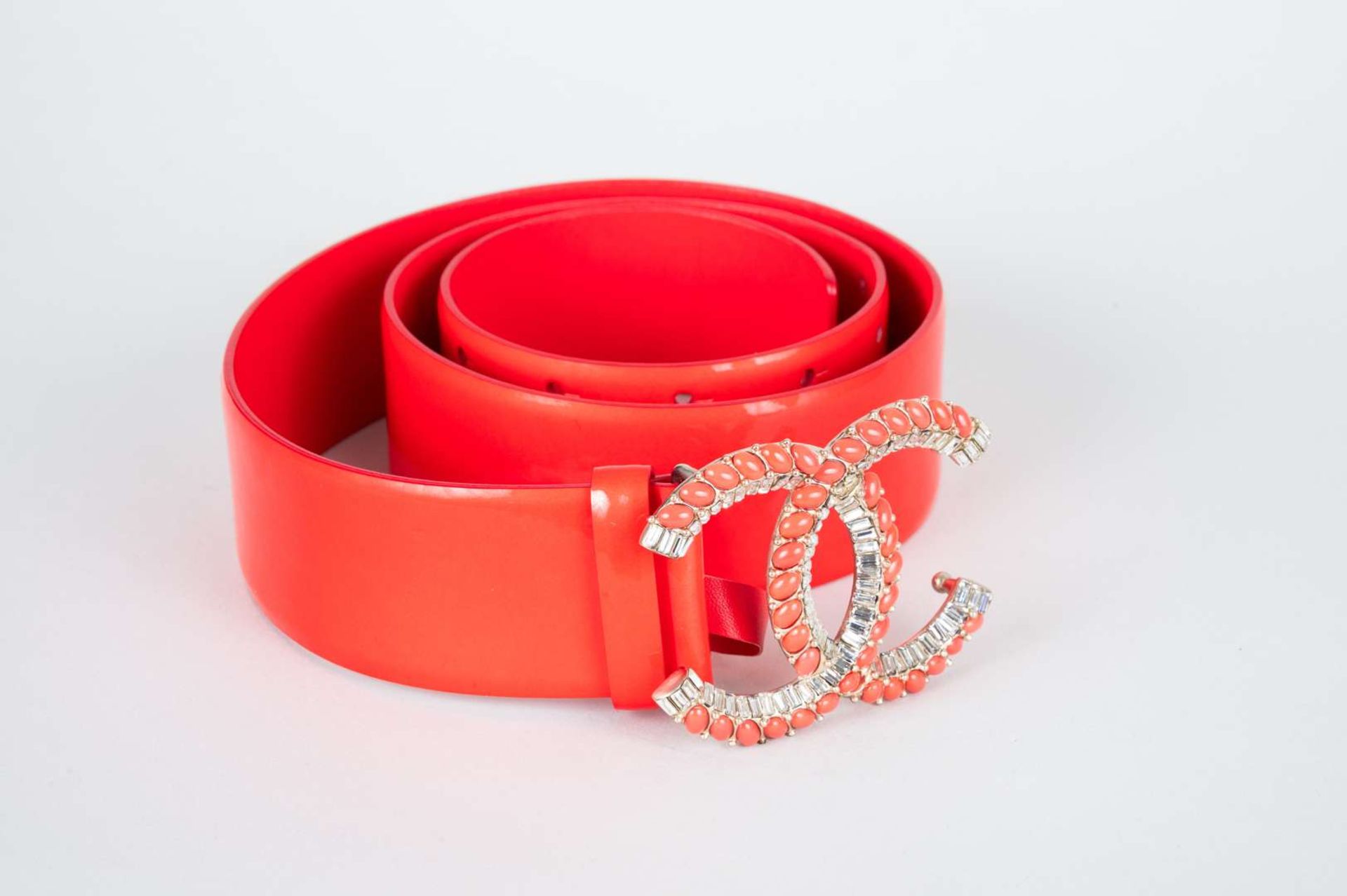 CHANEL, coral red, patent leather belt - Image 6 of 6