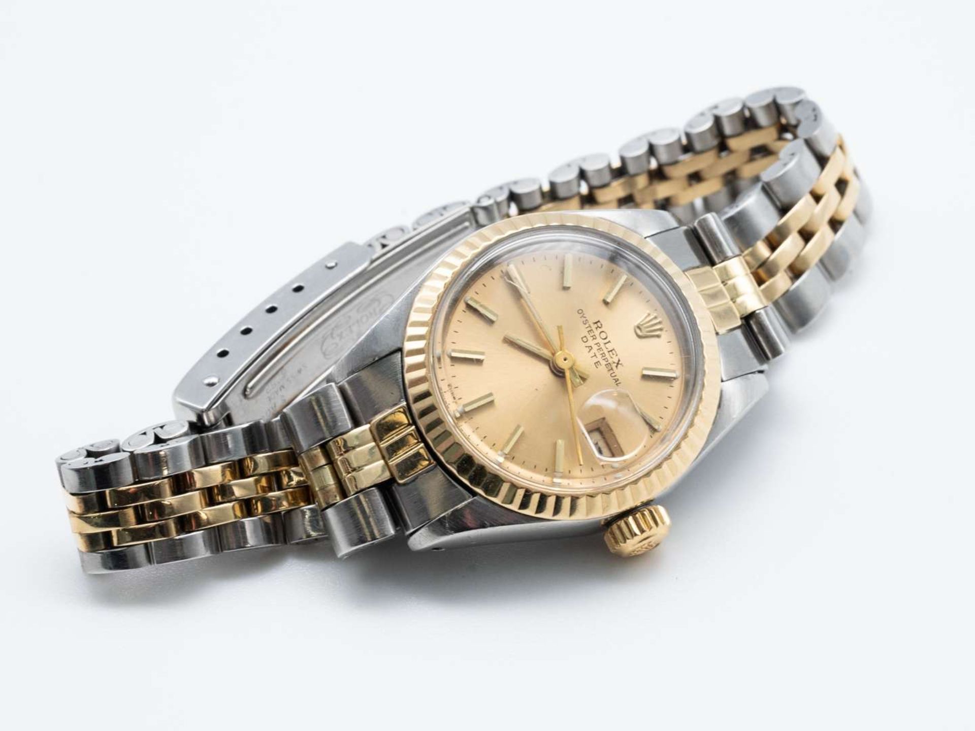 ROLEX, Date, 6917, a late 20th century stainless steel and gold, calendar wristwatch. - Image 2 of 4