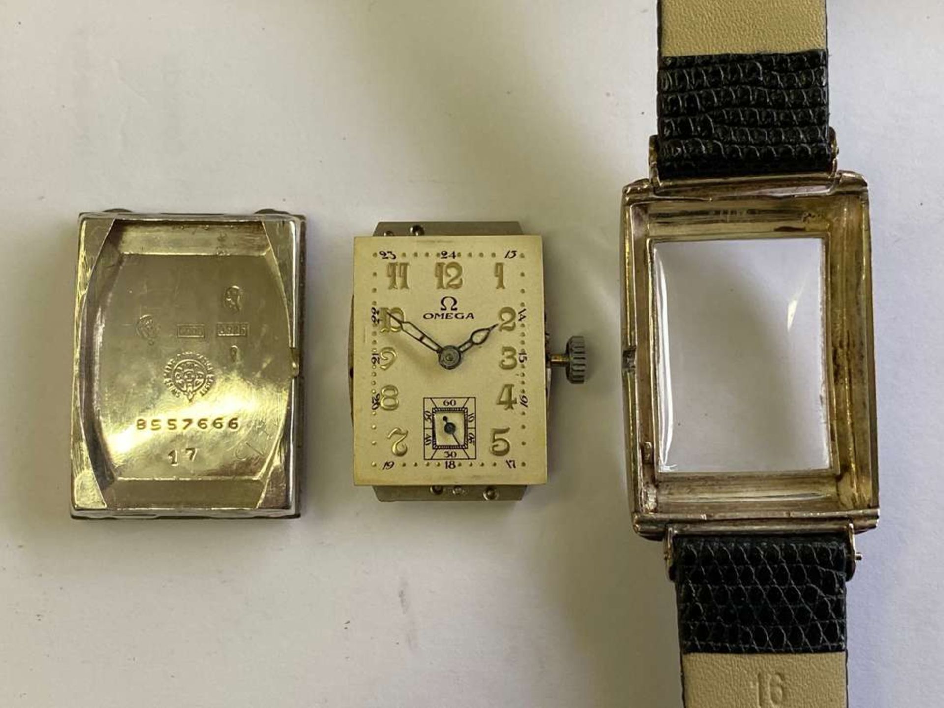 OMEGA. a first half of the 20th century, rectangular silver cased wristwatch, - Bild 5 aus 7