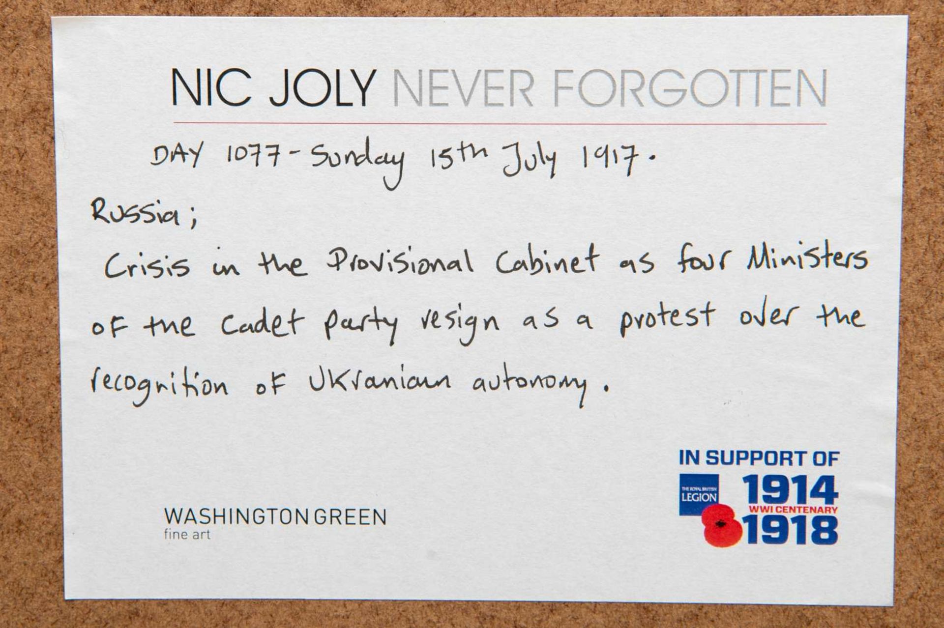 NIC JOLY, &nbsp;“NEVER FORGOTTEN, DAY 1077", mixed media. - Image 5 of 5