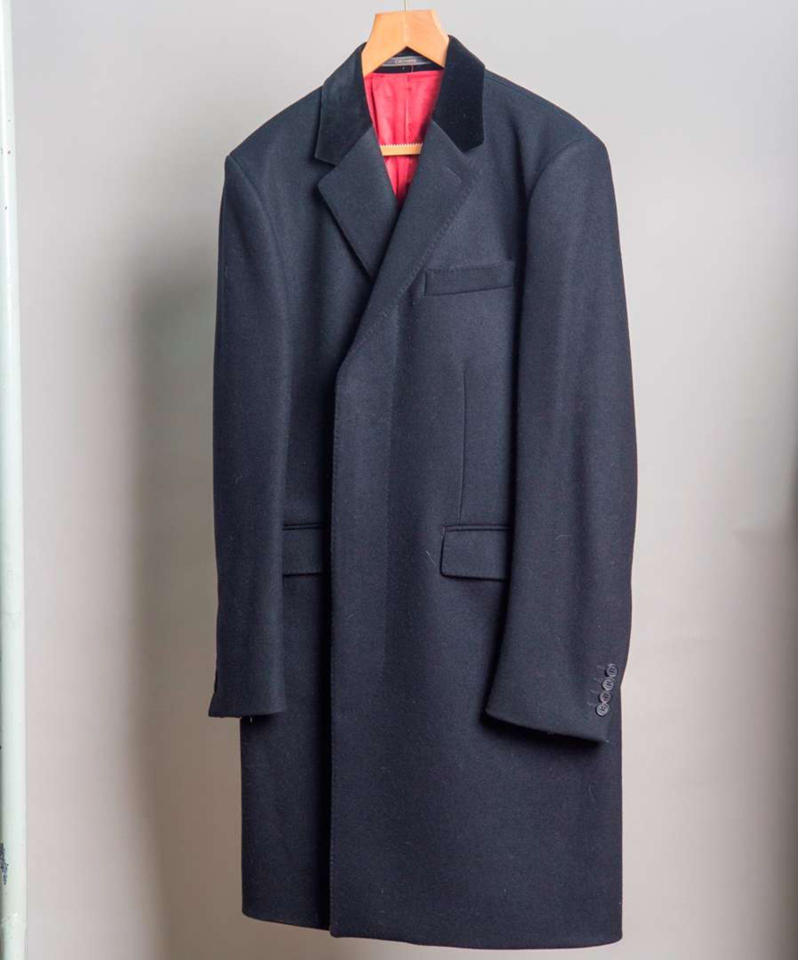 CROMBIE, 100% black woolen covert coat with velvet collar, size 44 - Bild 5 aus 9