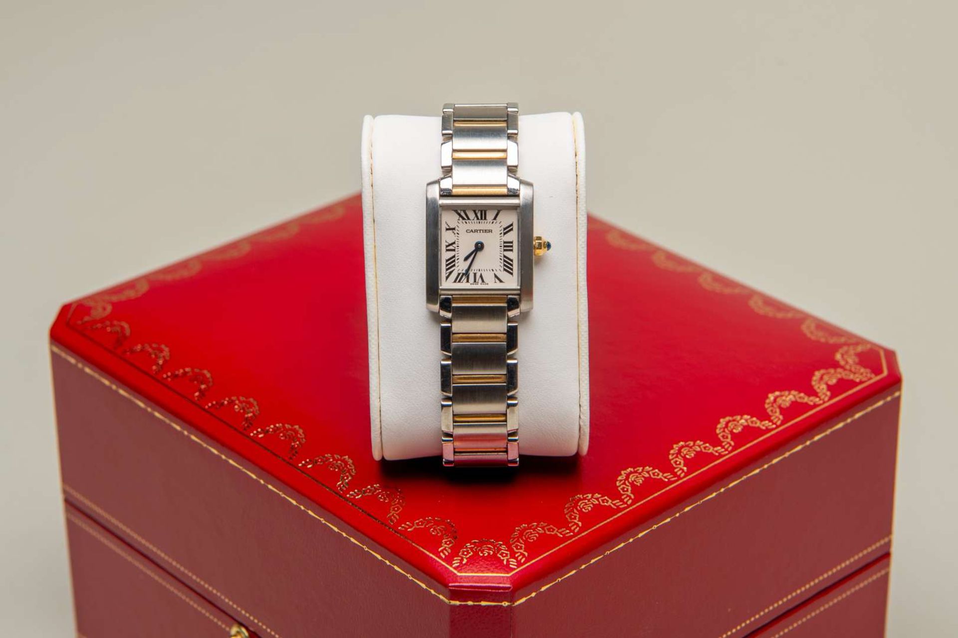 CARTIER, ladies TANK FRANCAISE, steel and gold quartz wristwatch. Ref 2384, - Bild 7 aus 10
