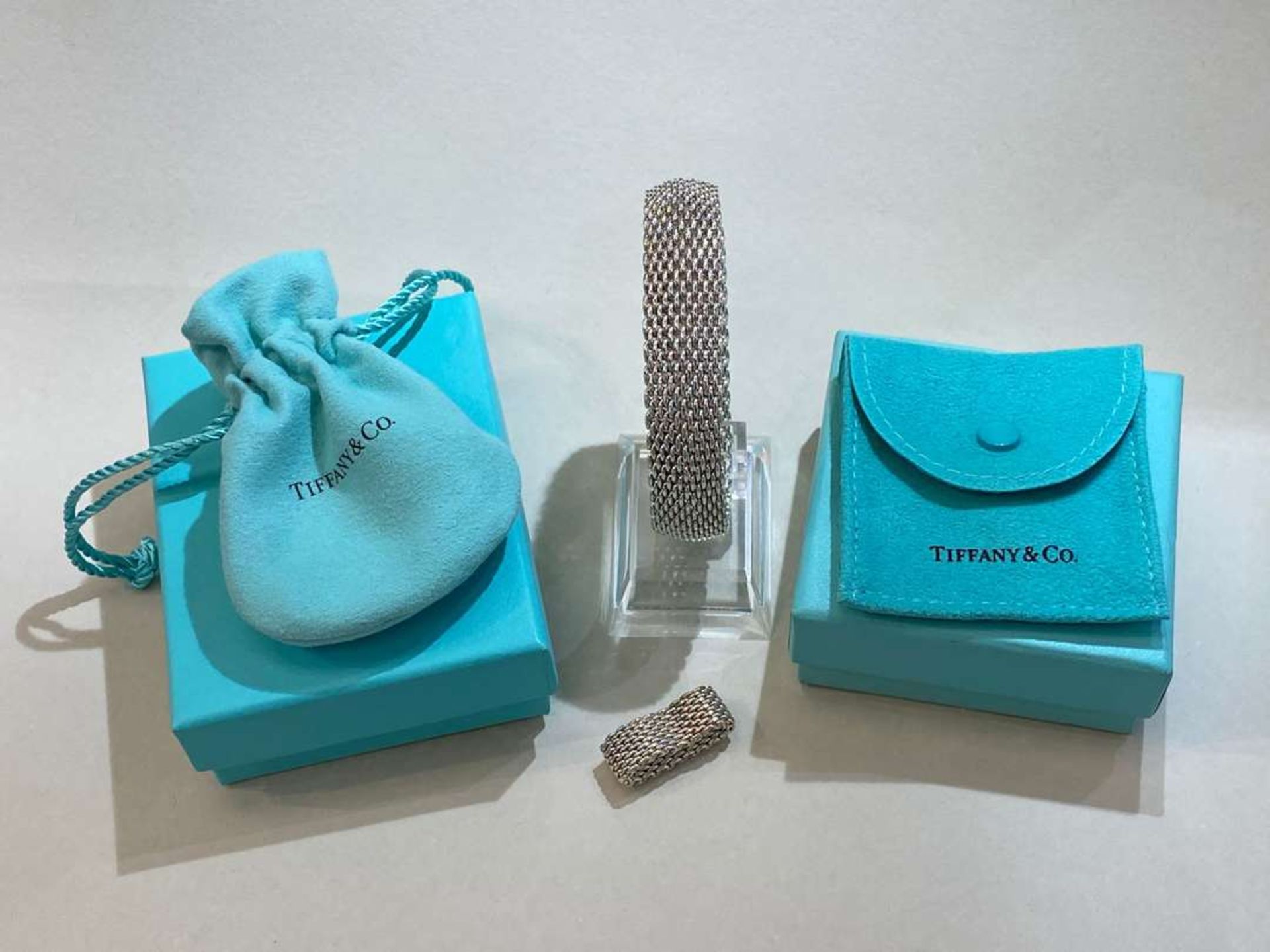 TIFFANY & CO, sterling silver “Somerset” mesh bracelet & ring