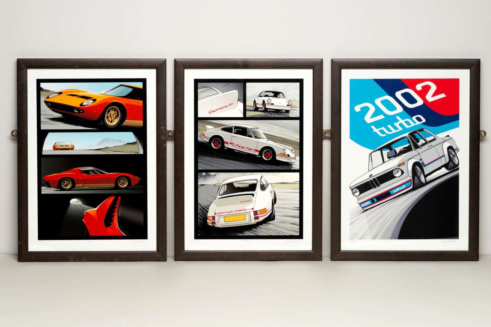 GUY ALLEN, 3 x limited edition prints, “Muira”, “Carrera RS", “BMW 2002 Turbo”,