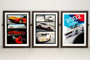 GUY ALLEN, 3 x limited edition prints, “Muira”, “Carrera RS", “BMW 2002 Turbo”,