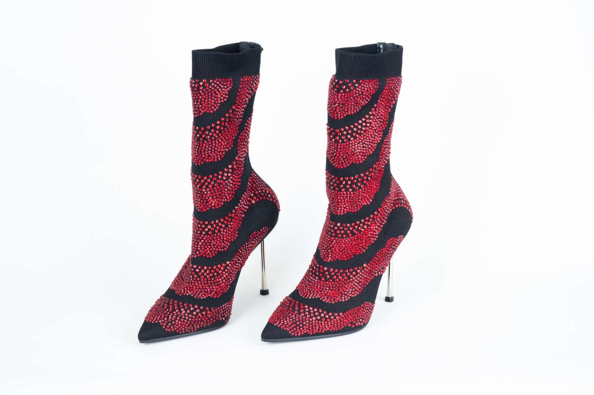 ALEXANDER McQUEEN, a pair of hand sewn, red crystal, stiletto, sock boots - Image 2 of 8