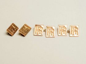 ROLLS ROYCE, &nbsp;pair of 9ct gold cufflinks, together with two lapel badges