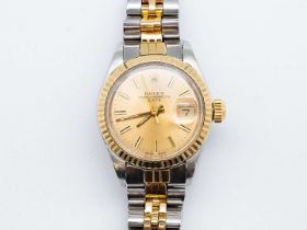 ROLEX, Date, 6917, a late 20th century stainless steel and gold, calendar wristwatch.