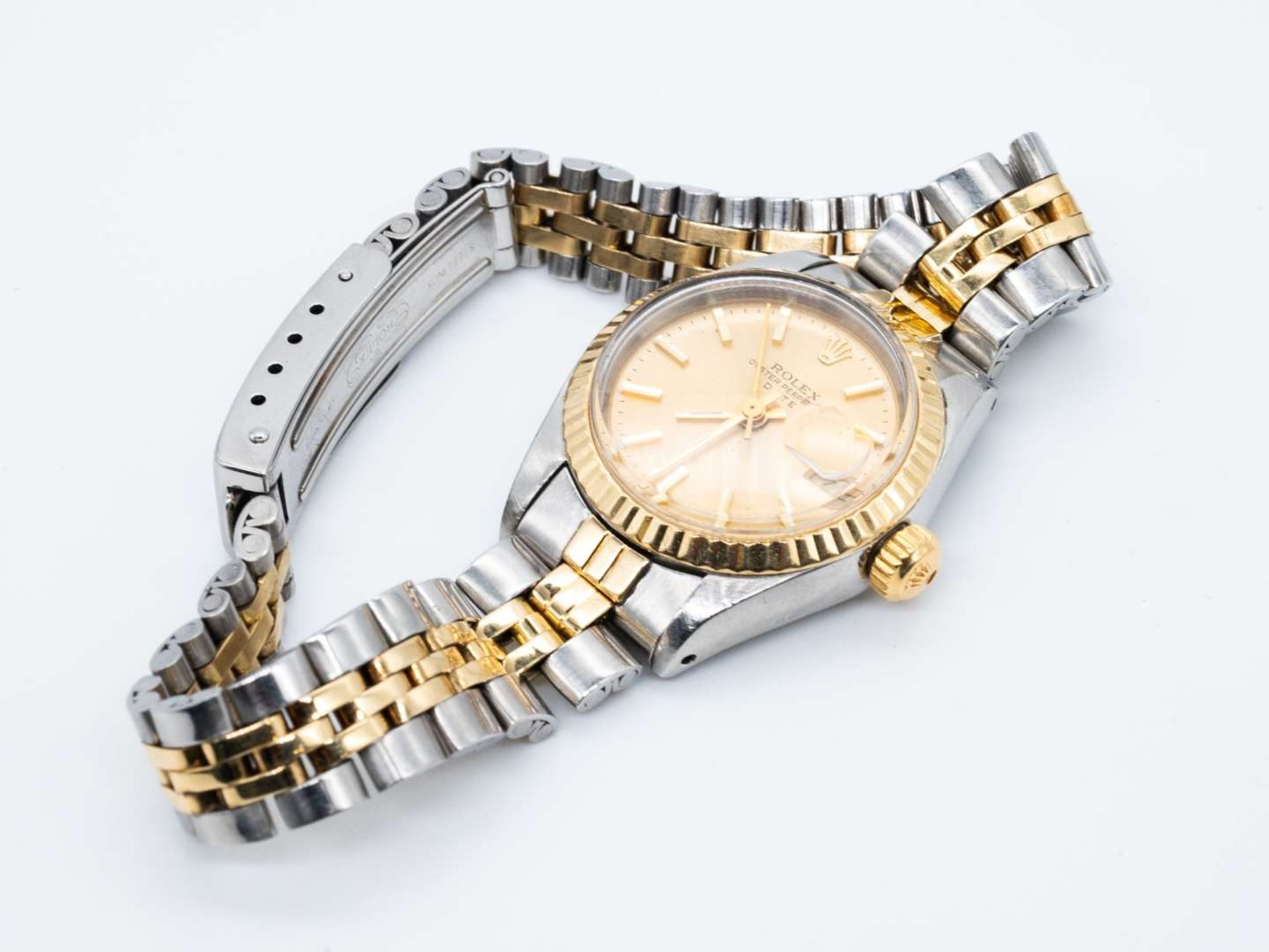 ROLEX, Date, 6917, a late 20th century stainless steel and gold, calendar wristwatch. - Image 3 of 4