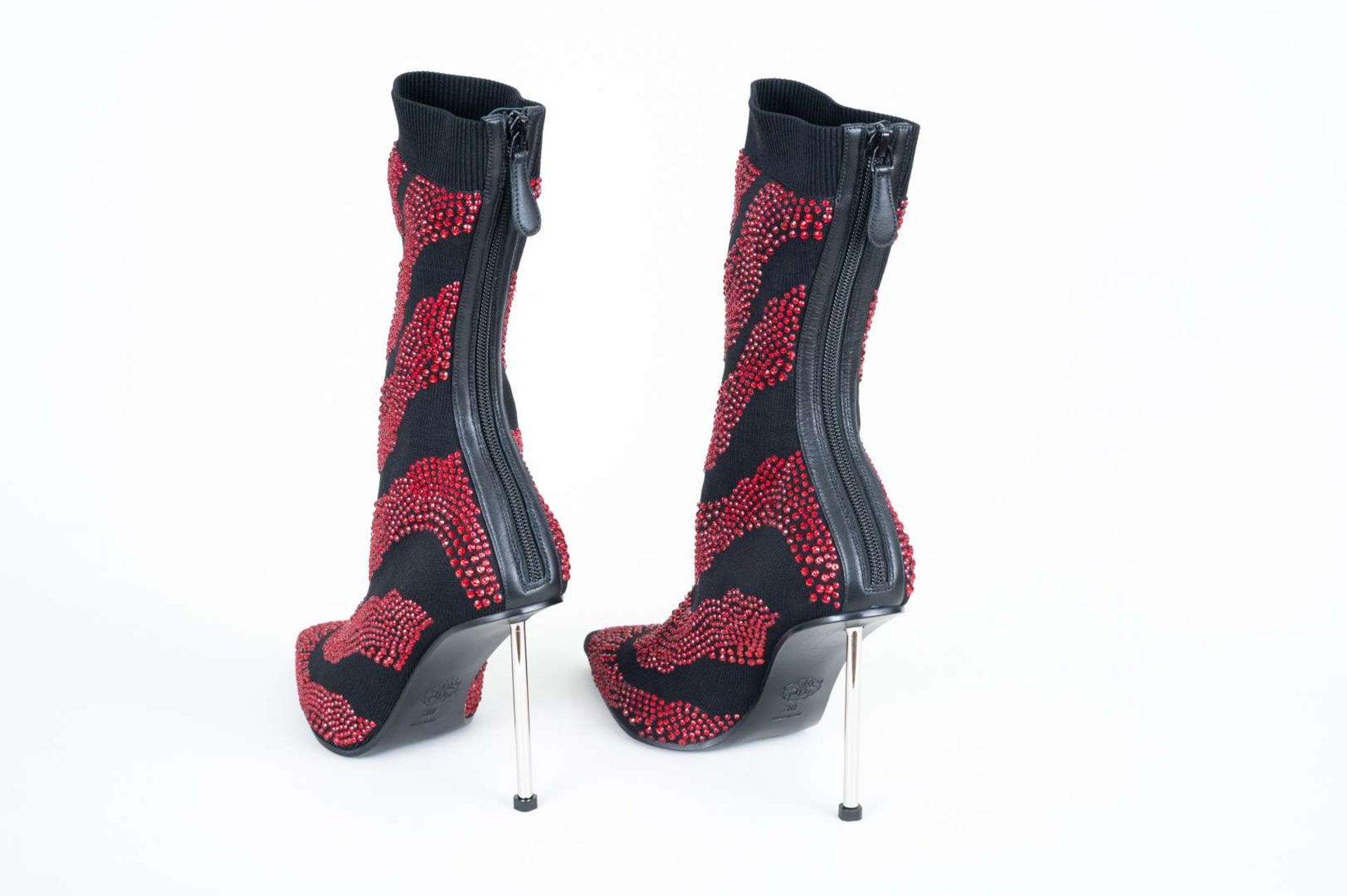 ALEXANDER McQUEEN, a pair of hand sewn, red crystal, stiletto, sock boots - Image 4 of 8