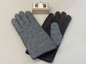BURBERRY, men's Ostrich, kidskin & cashmere lined gloves, together with a pair of Burberry cufflinks