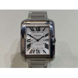 CARTIER, TANK ANGLAISE, XL, a 2014, stainless steel, automatic, centre seconds, calendar wristwatch.