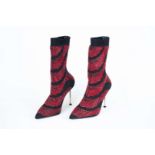 ALEXANDER McQUEEN, a pair of hand sewn, red crystal, stiletto, sock boots