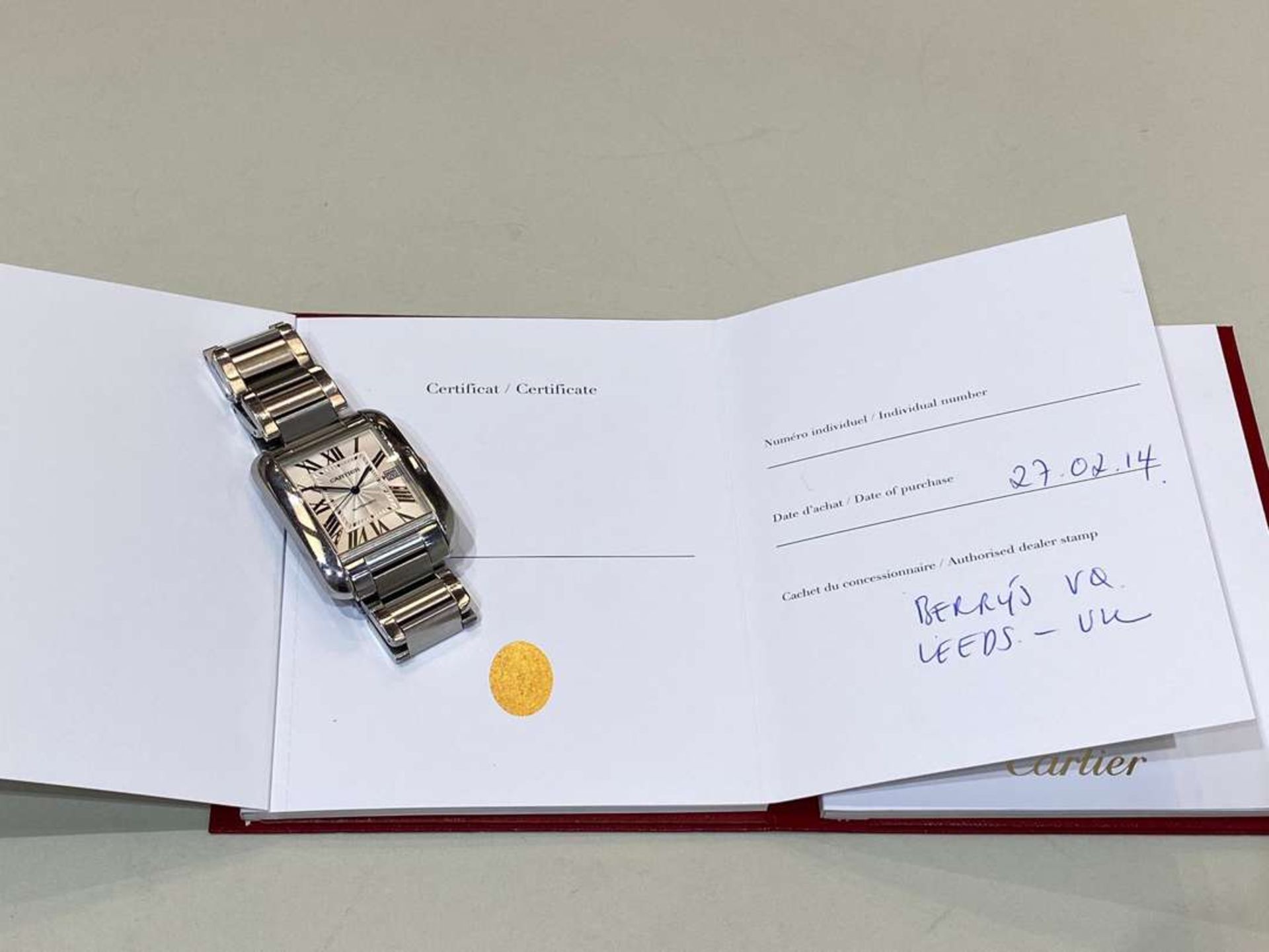 CARTIER, TANK ANGLAISE, XL, a 2014, stainless steel, automatic, centre seconds, calendar wristwatch. - Bild 8 aus 9