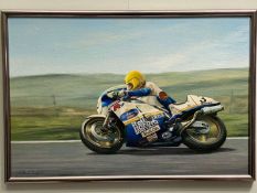 ROD ORGAN, “Joey Dunlop on the Mountain Mile, Isle of Man TT”, oil on board