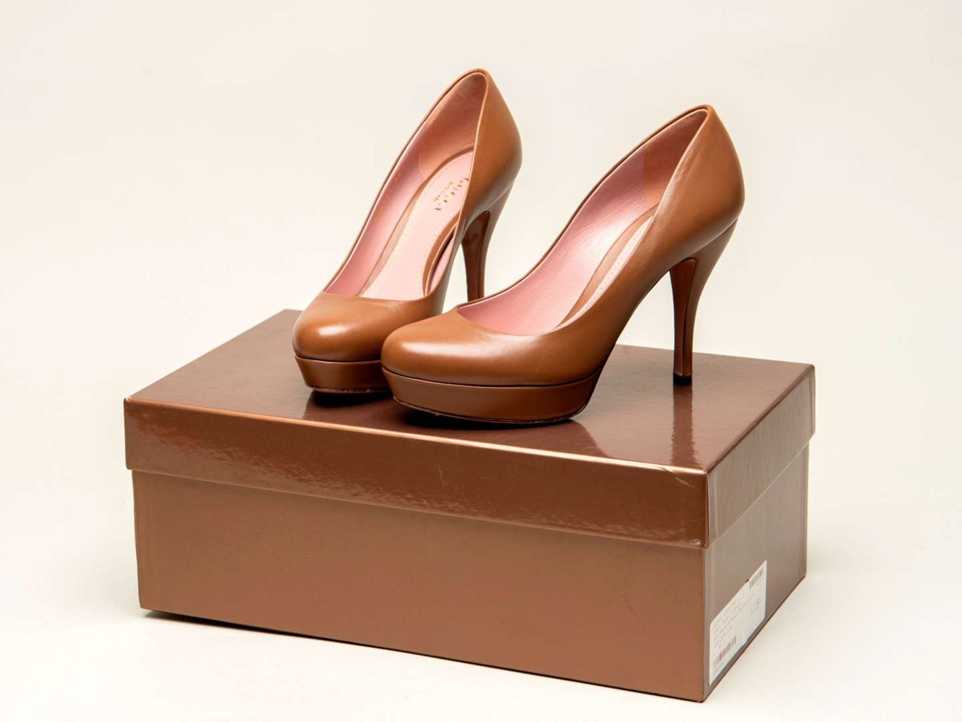 GUCCI, a pair of moca brown leather high heels
