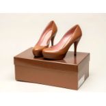 GUCCI, a pair of moca brown leather high heels