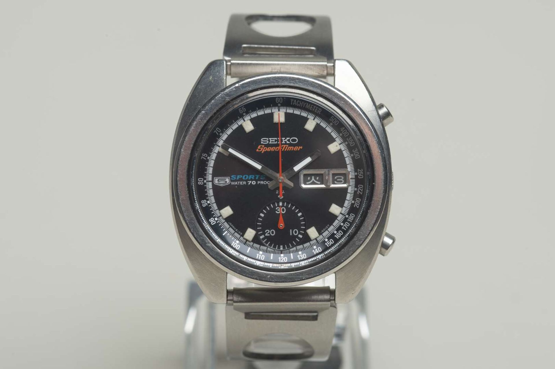 SEIKO. a 1970 Seiko SpeedTimer “Bruce Lee”, stainless steel, automatic, chronograph wristwatch.