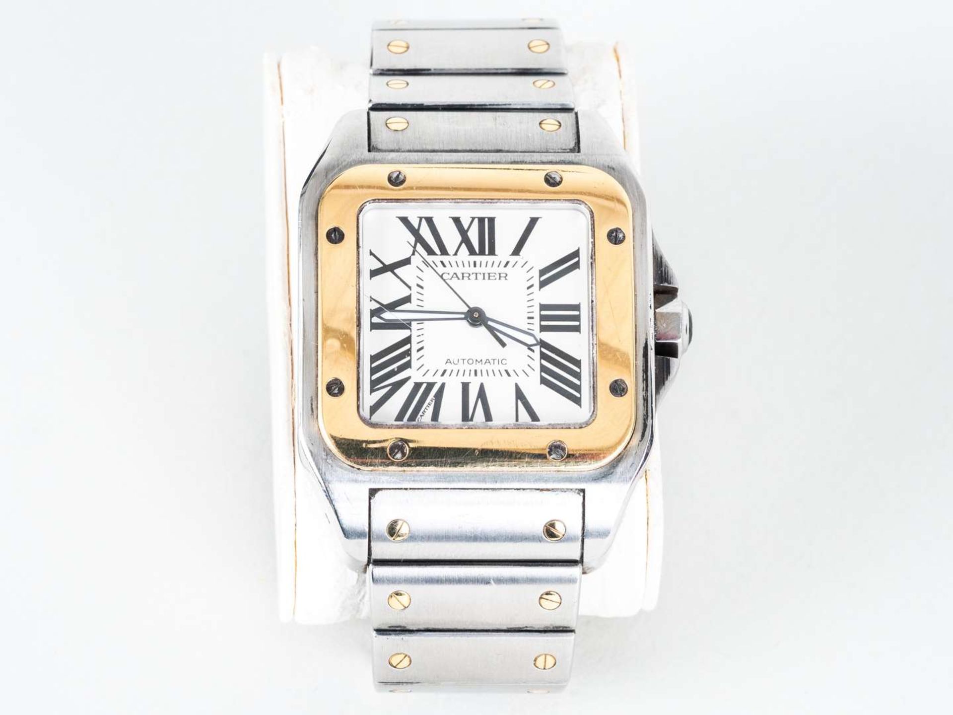 CARTIER, Santos 100, XL, a stainless and steel and gold, automatic, centre seconds wristwatch