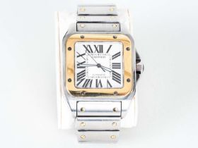 CARTIER, Santos 100, XL, a stainless and steel and gold, automatic, centre seconds wristwatch