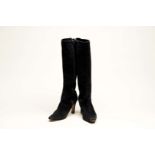 JIMMY CHOO, a pair of knee high, brushed black suede high heel boots
