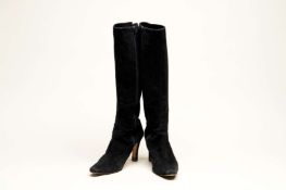 JIMMY CHOO, a pair of knee high, brushed black suede high heel boots