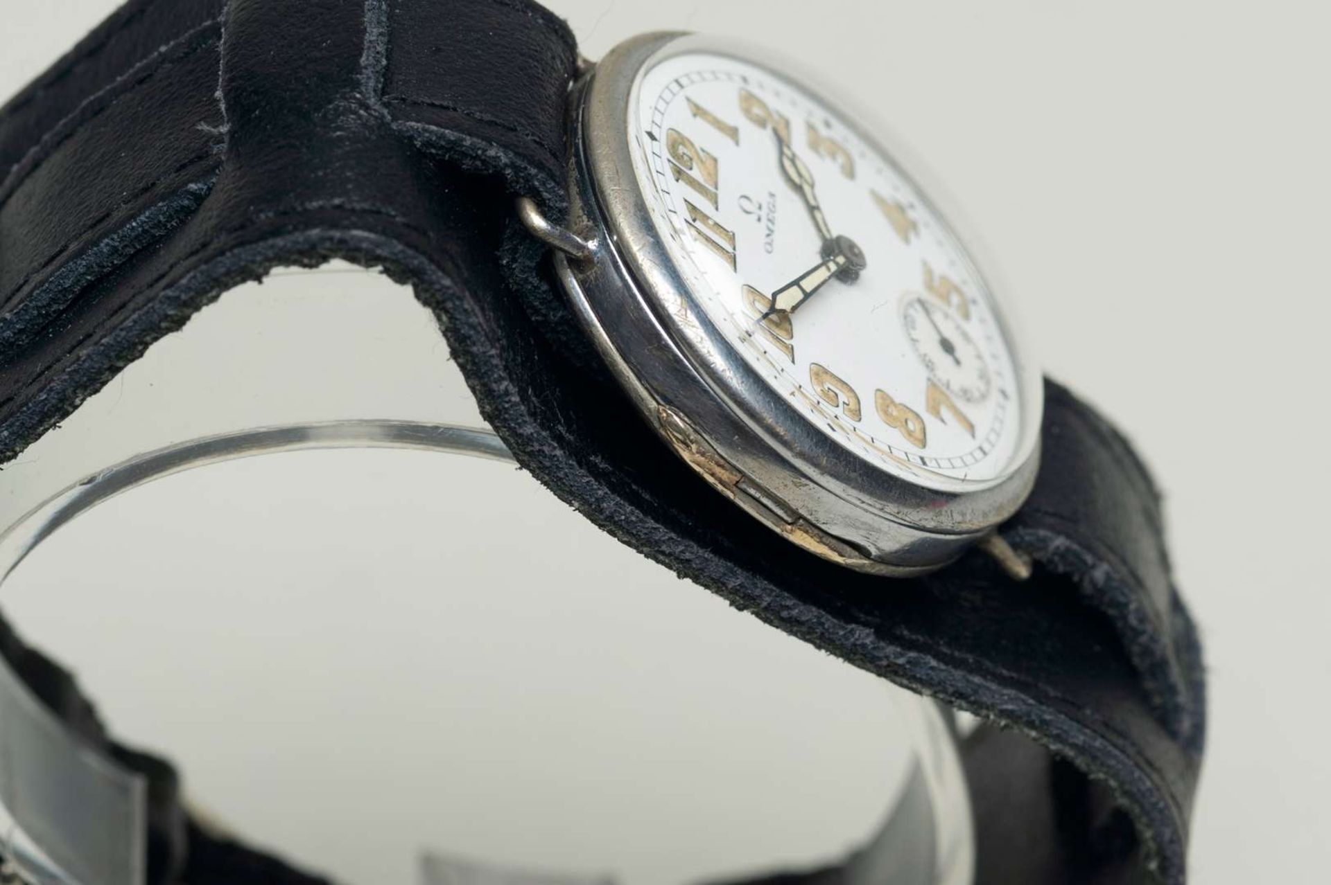 OMEGA. an early 20th century base metal cased wristwatch. - Image 3 of 7