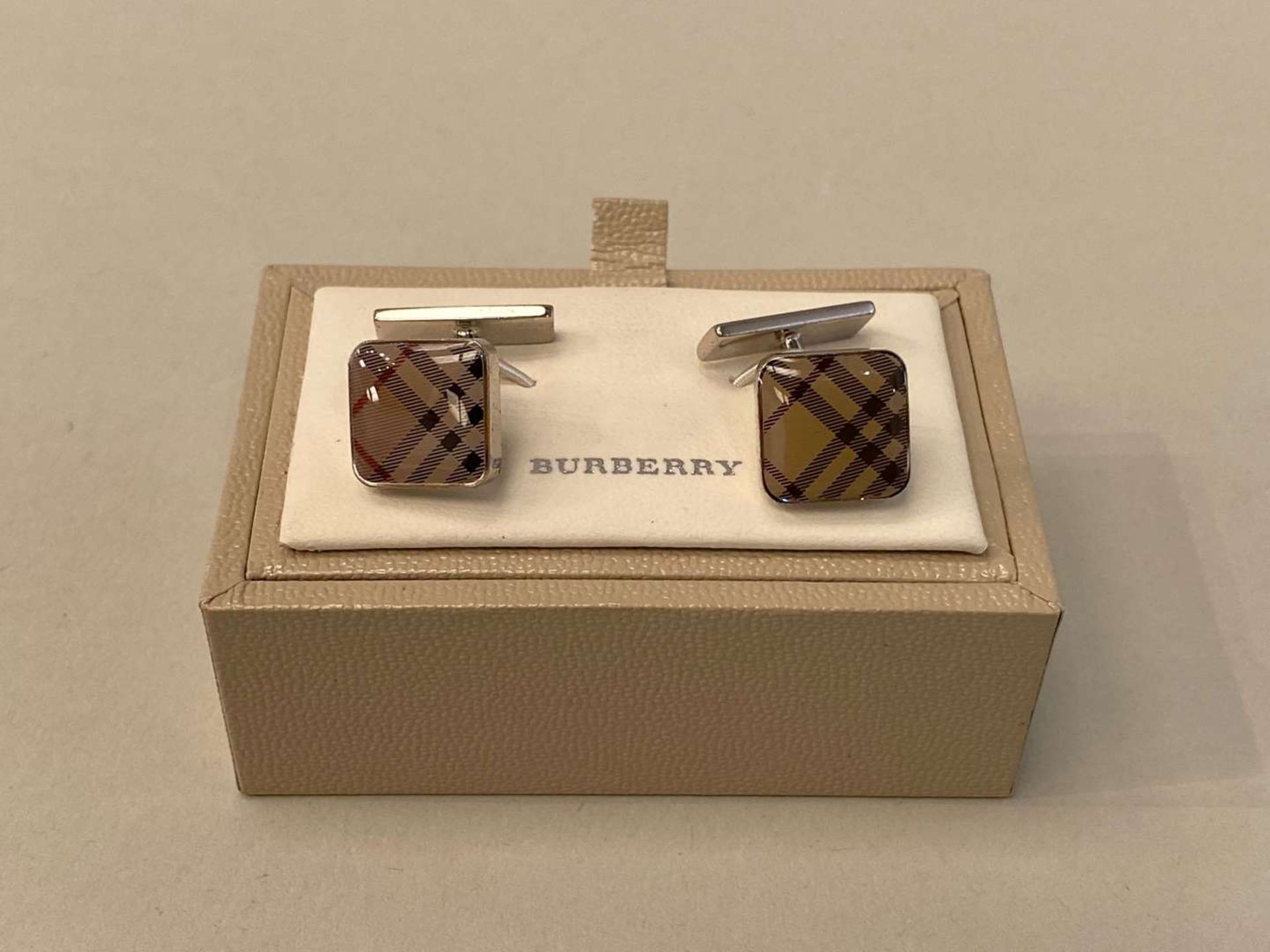 BURBERRY, men's Ostrich, kidskin & cashmere lined gloves, together with a pair of Burberry cufflinks - Image 2 of 4