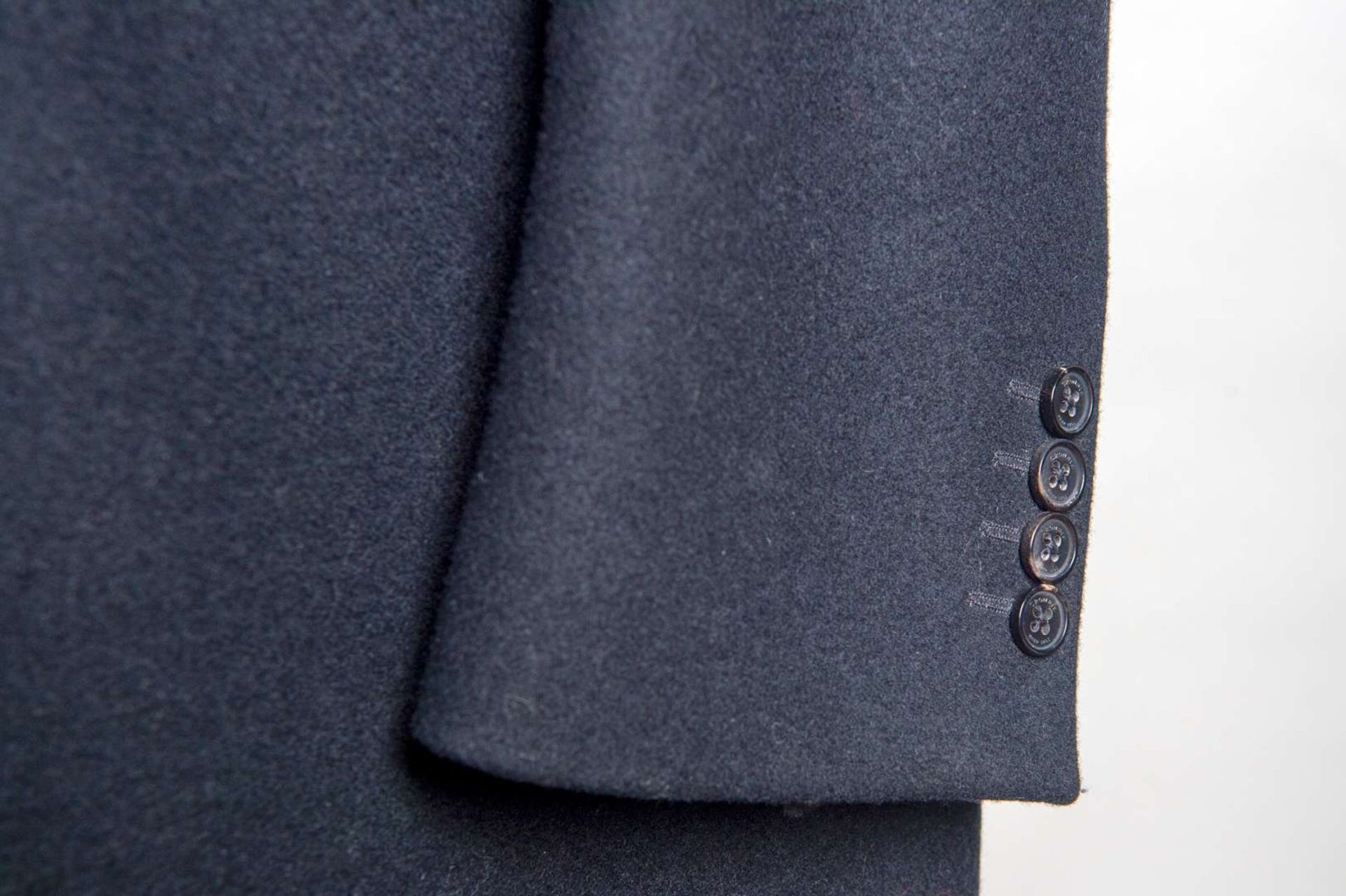 CROMBIE, 100% black woolen covert coat with velvet collar, size 44 - Bild 7 aus 9