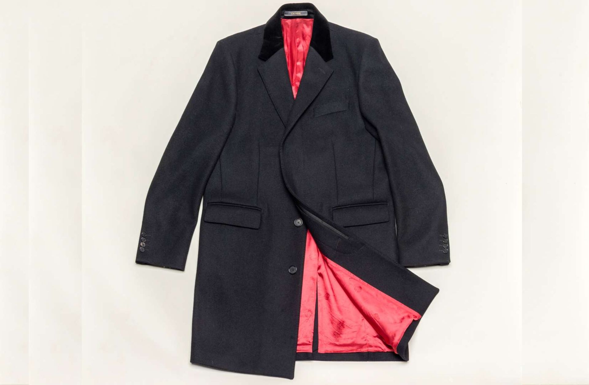 CROMBIE, 100% black woolen covert coat with velvet collar, size 44 - Image 2 of 9