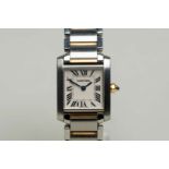 CARTIER, ladies TANK FRANCAISE, steel and gold quartz wristwatch. Ref 2384,