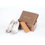 GUCCI, a pair of satin pumps with jewelled and gilt bridle buckle