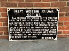 Great Western Railway Notice Cast Iron Sign