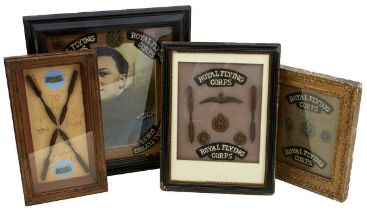 A COLLECTION OF FRAMED AND GLAZED ROYAL FLYING CORPS INSIGNIA,