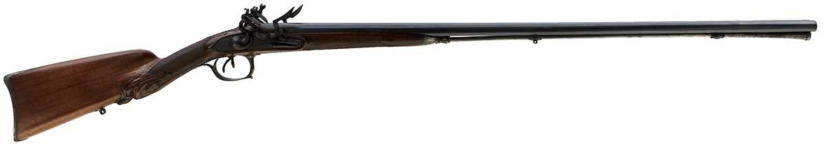 A 22-BORE DOUBLE BARRELLED FLINTLOCK SPORTING GUN,