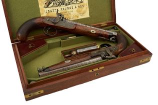 A CASED PAIR OF .650 CARBINE BORE PERCUSSION CAVALRY OFFICER'S PISTOLS,