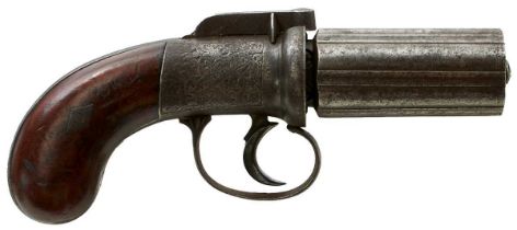 A 120-BORE IRISH SIX-SHOT PERCUSSION PEPPERBOX REVOLVER,