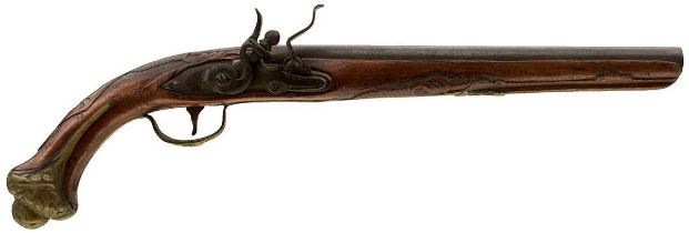 A 28-BORE TURKISH OR OTTOMAN FLINTLOCK HOLSTER PISTOL,