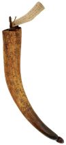 AN 18TH CENTURY PENNSYLVANIAN DUTCH POWDER HORN OF CHEROKEE INTEREST,