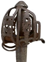 AN EARLY 18TH CENTURY SCOTTISH BASKET HILTED BROADSWORD,