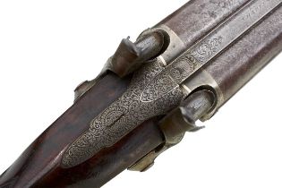 A 14-BORE DOUBLE BARRELLED PERCUSSION SPORTING GUN BY CHARLES LANCASTER,