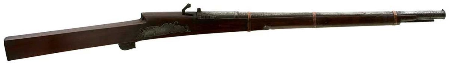 A 19TH CENTURY 28-BORE INDIAN MATCHLOCK CARBINE,