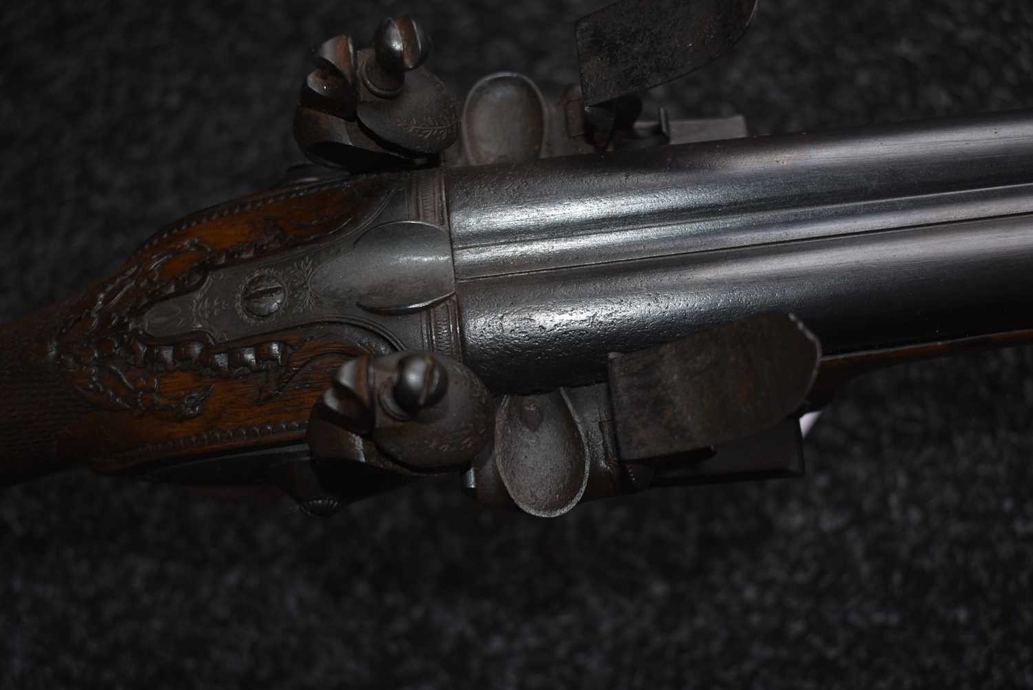A 22-BORE DOUBLE BARRELLED FLINTLOCK SPORTING GUN, - Image 10 of 12