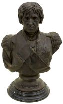 A BRONZED SPELTER BUST OF HORATIO NELSON,